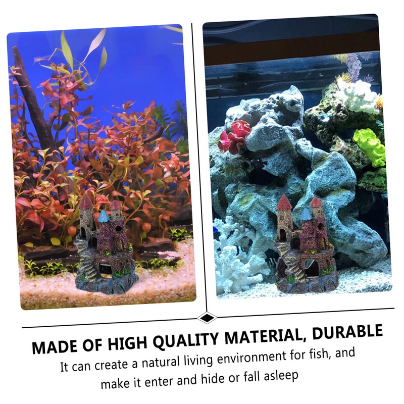 Sosoport 2pcs Aquarium Castle Ornament Fish Tank Background Resin Craft