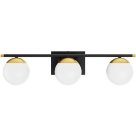 Ralbay Black and Gold Bathroom Lights 3-Light Mid Century Modern Milky Glass Black and Gold Vanity Lights for Bathroom