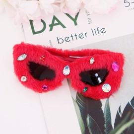 Naimo Women Plush Fuzzy Cat Eye Y2K Sunglasses Punk Soft Fur Velvet Rhinestone EyeGlasses Shades Party Masquerade Eyewear