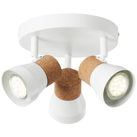 Lightbox Scandinavian Round Spotlight with Diameter 28 cm - Nature Ceiling Spotlight with Swivelling Heads - 3 x GU10, Max. 10 W - Metal / Cork - in Matte White / Brown