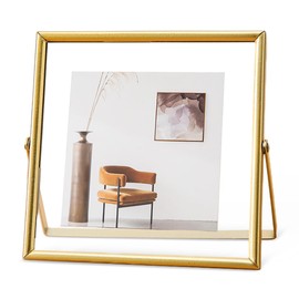 TESSTSY Glasbilderrahmen 15x15 cm, glas Bilderrahmen Gold, Glasrahmen für Gepresste Blumen, Metall Fotorahmen mit Glas, Bilderrahmen Beidseitig Durchsichtig, für Foto 10x10 cm, 9x13 cm, 5x8 cm