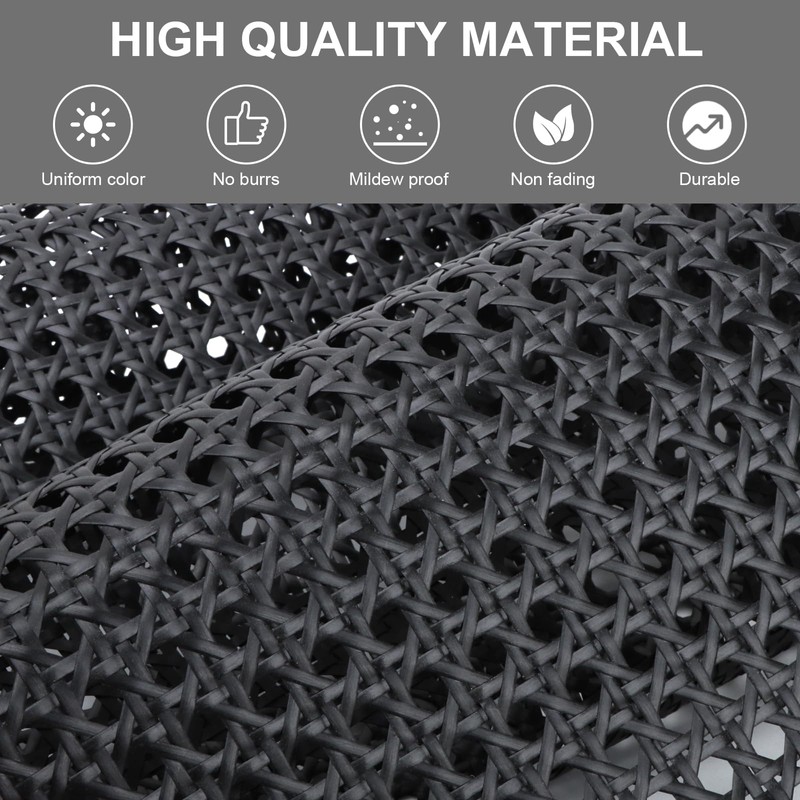 23.6" x 72" Plastic Cane Webbing for Basket Making, Black