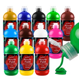 Xin Bowen Acrylic Paint Set Large Bottle Acrylic Paint Set 12 x 16.9oz (500ml) Premium Acrylic Paints Water Proof Large Capacity for Artists Beginners and Kids on Canvas Rocks Wood Ceramic Fabric
