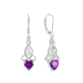 Rocayi Infinity Celtic Knot Earrings 925 Sterling Silver Dangle Drop Leverback Amethyst Earrings February Birthstone Jewelry Gifts for Women