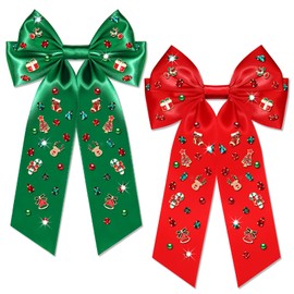 NLCAC 2PCS Christmas Hair Bows for Women Xmas Hair Bows Christmas Hair Clips Festive Christmas Party Hair Accessories Holiday Decoration Gifts Multi Element-Red Green