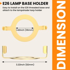 MARRTEUM E26 Lamp Harp Saddle Base Lampshade Holder 1-7/16" (36 mm) Non-Slip UNO Collar Adapter for E26 Threaded Base, 2pcs Gold Tone