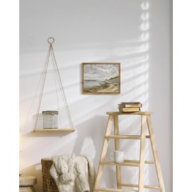 SHENIFY Coastal Framed Canvas Wall Art Vintage Landscape Seascape Classic Hallway Kitchen Office Decor - 8x10in Natural Framed