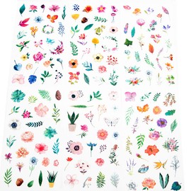 Molshine 12sheets (About 300pieces) Die-Cutting Stickers–Plant Flower Watercolor Series Decals for DIY,Bullet Diary Decoration,Laptops,Scrapbook,Luggage,Cars,Books,Sealing-6 Different Patterns x 2