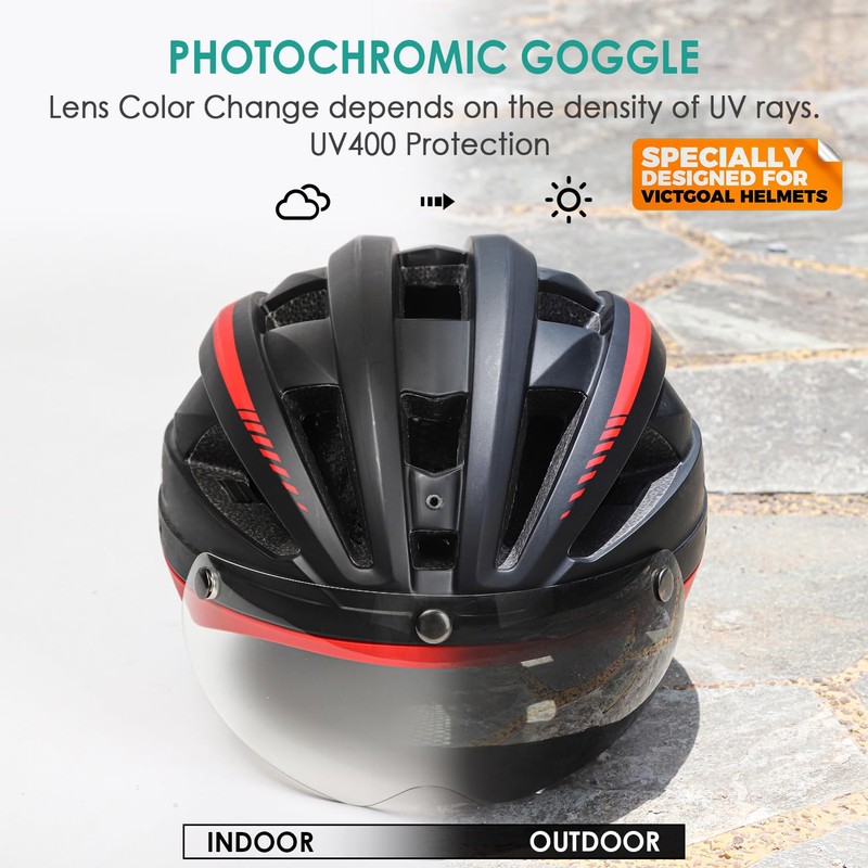 Victgoal Bike Helmet Goggles Visor Strong Magnetic Eye Shield (Photochromic)