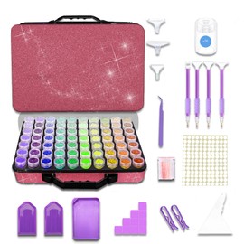Waykape 70 Slots Sparkle Diamond Painting Storage Box, Diamond Art Tools and Accessories Organizer for 5D Diamonds, Rhinestones – Portable, Shockproof Craft Storage Container, Premium Pink Matte Case
