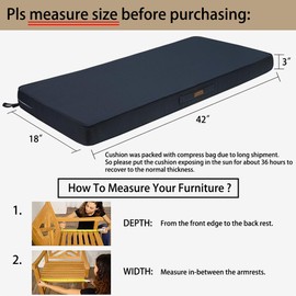 Magpie Fabrics Outdoor Bench Cushion 42 x 18 Inch, Waterproof Fade Resistant Patio Garden Loveseat Sofa Settee Couch Swing Pads with Carry Handle and Ties, Navy