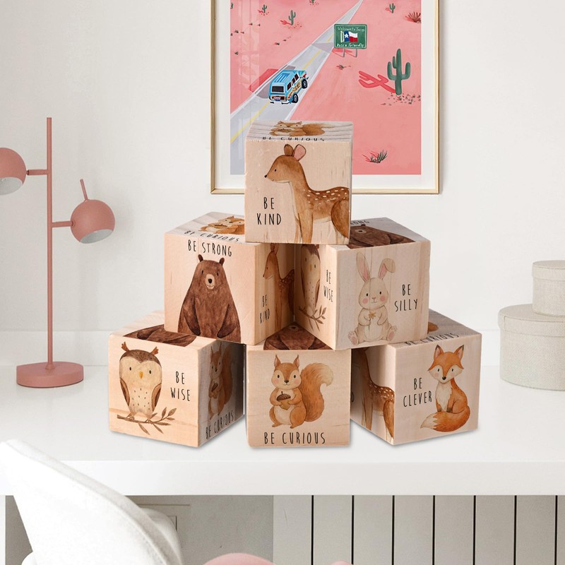 6 Pcs Large Woodland Animals Nursery Decor Wooden Blocks, 2.36