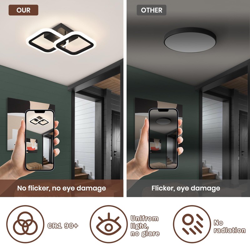 CANEOE Black Led Ceiling Light,4500K Daylight White Modern Hallway Light