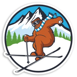 2 x 10cm Funny Skiing Bear Vinyl Stickers - Ski Skier Laptop Sticker #34027 (10cm Wide)