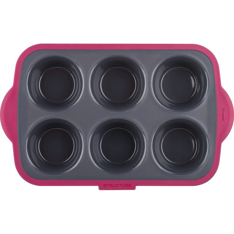 Trudeau Structure Silicone Pro Muffin Pan, 6, Grey/Burgundy (09912093)