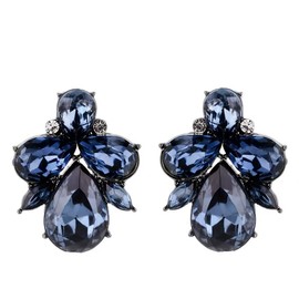 Art Deco Antique Vintage Style Dark Navy Blue Sapphire Rhinestone Bridal Bridesmaid Wedding Prom Cluster Earrings