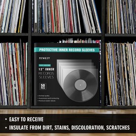 Sivet Vinyl Inner Sleeves - 50 LP Vinyl Record Sleeves for Ultimate Protection and Preservation with Anti-Static Properties and Round Bottom Design, Ideal for Vinyl Record Collectors - Translucent.