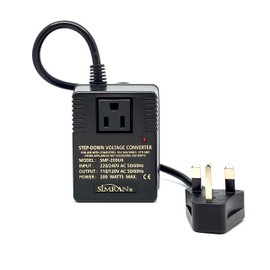Simran SMF-200UK Deluxe 200 Watts Step Down Voltage Converter for International Travel to AC 220V/240V Countries, Ideal for Laptops, Cameras, iPhones, iPads, Handheld Video Games etc.(UK)