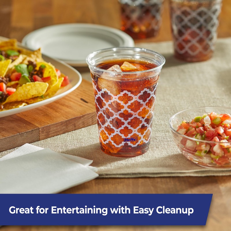 Hefty Party Perfect Printed Clear Plastic Cups, 18 Ounce, 20