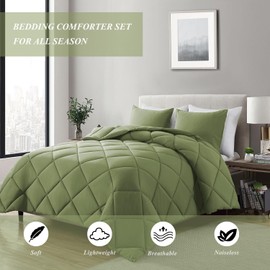 ELNIDO QUEEN® Twin Size Comforter Set - Sage Green All Seasons Bedding Comforters & Sets with 1 Pillow Case - 2 Pieces Soft Quilted Fluffy Bed Set - Down Alternative Comforter Set - Twin(64x88 inch)