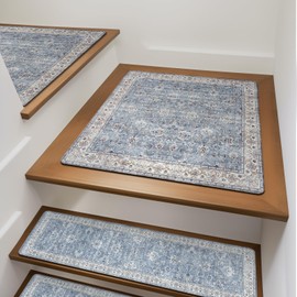 OJIA Stair Treads Non-Slip Matching Mat for Wooden Steps, Square Capet Stair Treads Rubber Backing Stair Runner Anti-Slip Stair Landing Mat 31x31 Inch Stair Rugs