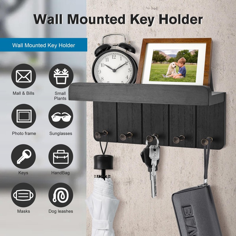 Kldgris Key Rack with Shelf, Wooden Key Holder, Decorative Wall