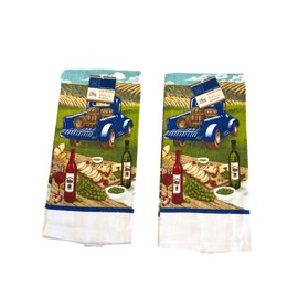 Greenbrier International, Inc. Set of 2 Vintage Blue Truck Holding Barrels of Wine Drinking Wine and Eating Grapes and Cheeses in a Vineyard Kitchen Towels Hand Towels Dish Towels