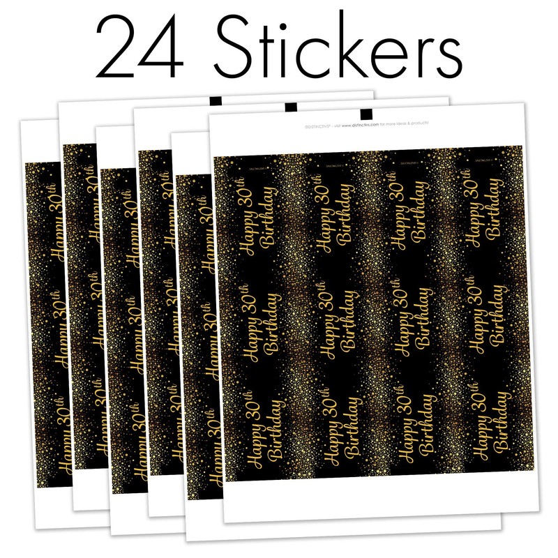Black and Gold 30th Birthday Party Water Bottle Labels -