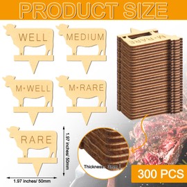 Cinnvoice 300 Pcs Rare Steak Markers 1.97 Inch Meat Marker Sticks Steak Temperature Stick Meat Doneness Picks Paddle Skewers Stick for BBQ, Kitchen, Party or Buffets Food(Wood,Beige)
