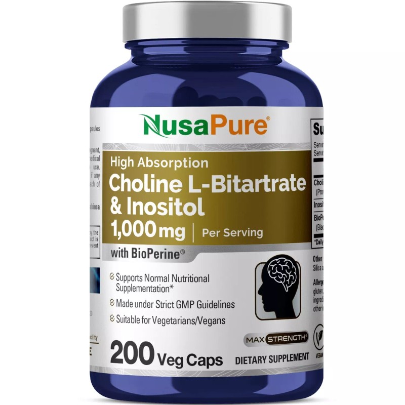 NusaPure Choline & Inositol 1000mg - 200 Veggie Caps with