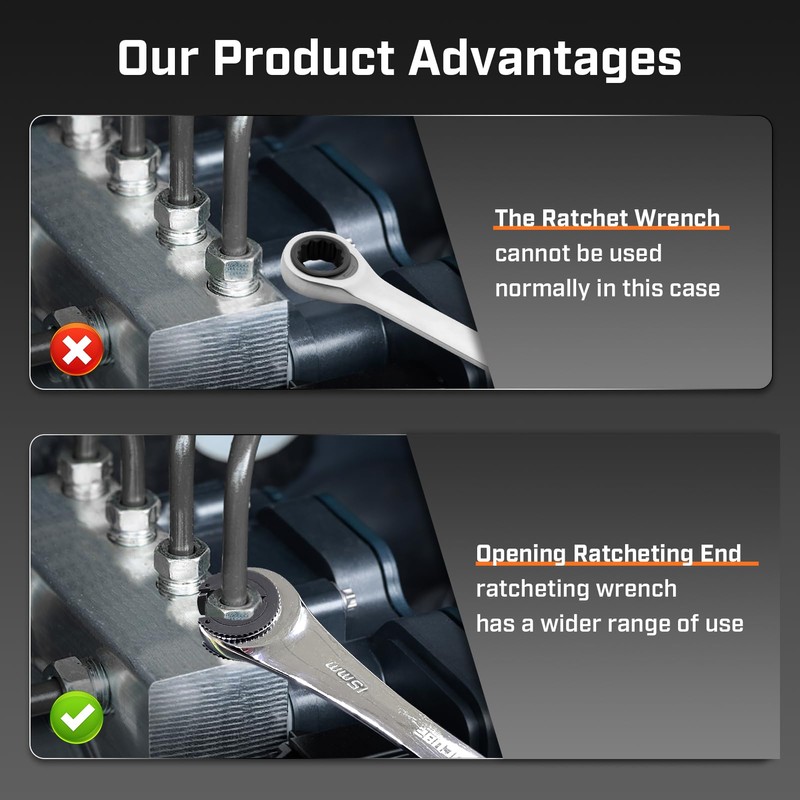ironcube Brake Line Wrench Set: Metric 10-17mm - Ratcheting Open-end