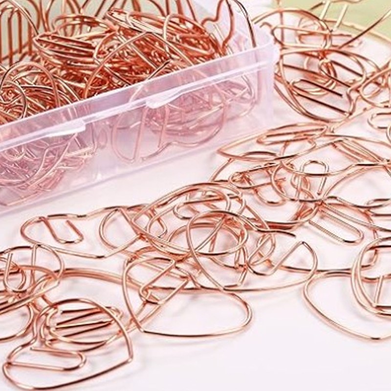 100Pcs Heart Shaped Paper Clips Iron Decorative Paperclips Set with