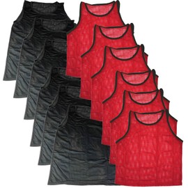 BlueDot Trading Pinnie Chaleco de Entrenamiento de Alta Calidad para Deportes Juveniles, Paquete de 12, Combo Red/Black, 12 Vests