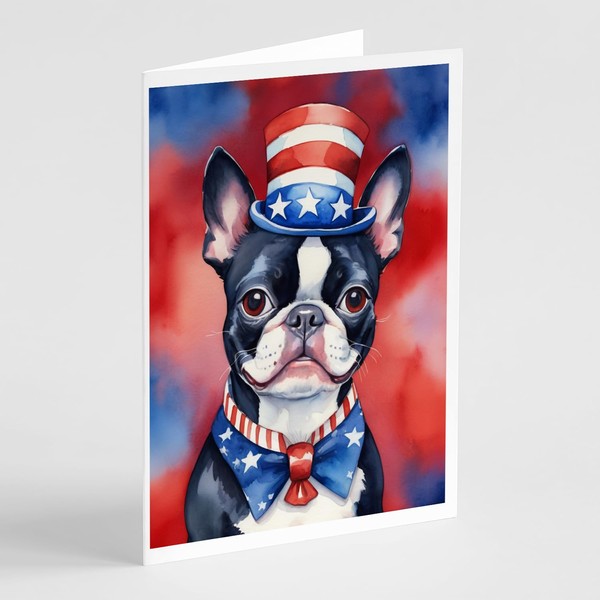 Caroline's Treasures Boston Terrier Patriotic American Greeting Cards Pack of