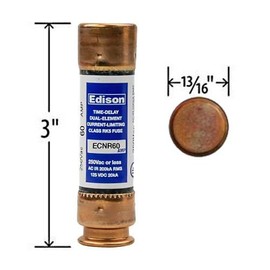 (2 Pack) ECNR60 - Edison Time Delay Fuse - 60 Amp 250V - RK5 Dual Element