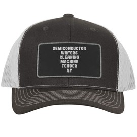 Semiconductor Wafers Cleaning Machine Tender AF - Leather Black Patch Engraved Trucker Hat, Grey-White, One Size