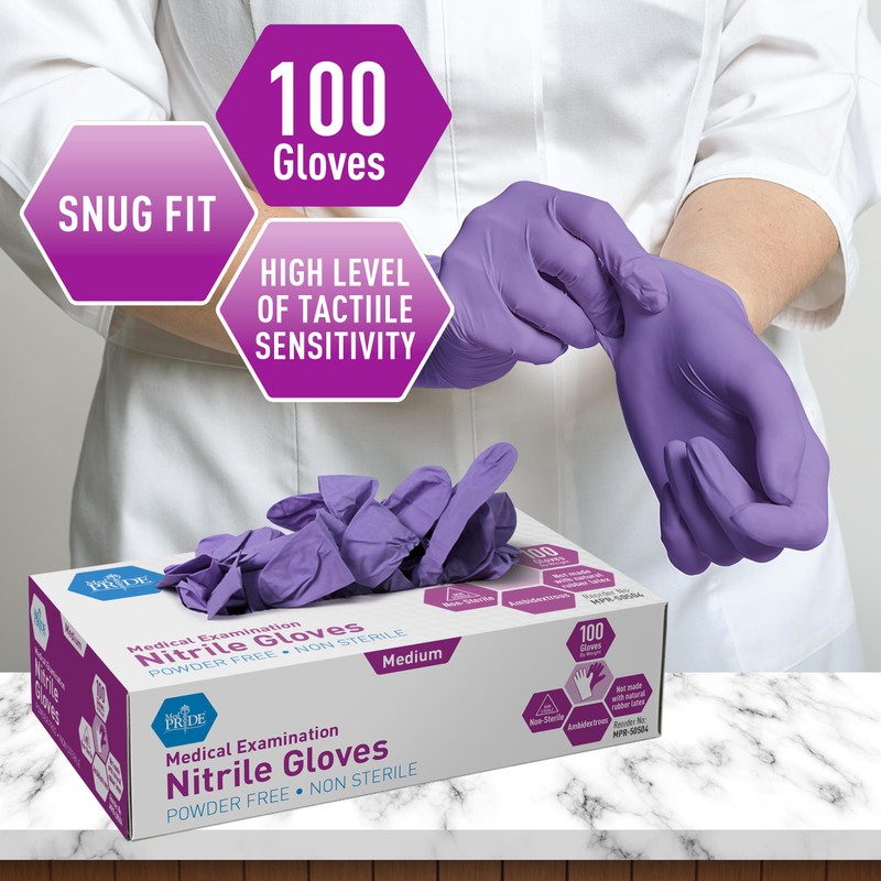 MedPride Powder-Free Nitrile Exam Gloves, Iris Blue, Medium, Box/100