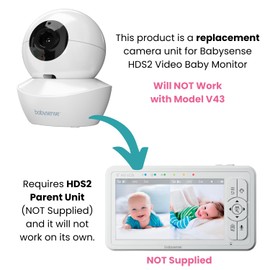 Add on Camera for Babysense Video Baby Monitor HD S2, Remote Pan Tilt Zoom, Two-Way Talk Back Audio, Long Range, Night Vision, Night Light, Lullabies, Temperature Monitoring