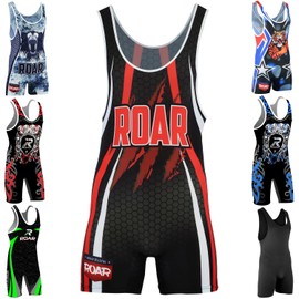 ROAR American Tiger Wrestling Singlet Stretch BodySuit Sports Wear (Red/Blk, Xlarge)