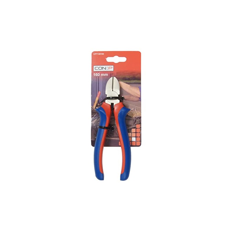CON:P CPT130160 Side-Cutting Pliers with 2C-Handles, Silver/Blue/Red, 160 mm