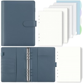 SKYDYE A5 Ring Binder, A5 Refillable, 135 Sheets A5 Refill Paper, Notebook A5 with Binder Pockets, A5 Binder for School Notes and Travel Journals (Blue)