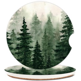 Absorbent Cup Holders Car Coasters,2 Pack Ceramic Stone Drinks Coaster Set for Women Man 2.56"(Green Mountain)