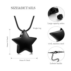 Cremation Jewelry Small Star Urn Necklace For Ashes Stainless Steel Memorial Necklace for Women Men Keepsake Jewelry for Human Ashes with Filling Kits(Black)