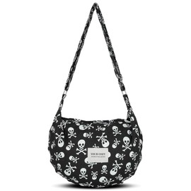 YOUR COZY Women's Sling Crossbody Bags Large Shoulder Shopping Hobo Bag Handbag Top Zip Bags Handmade Messenger Bag, White Skull