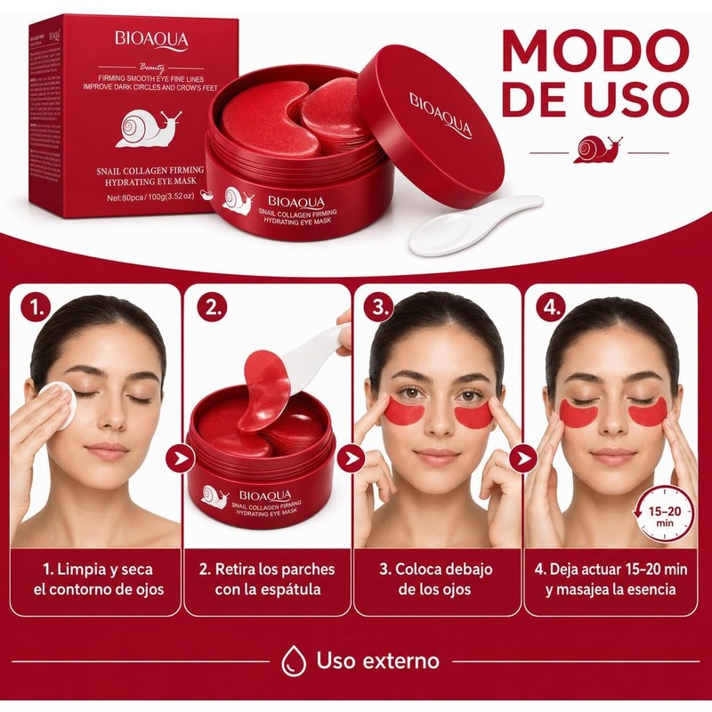 BIOAQUA Parches para Ojos con Baba de Caracol y Colágeno,