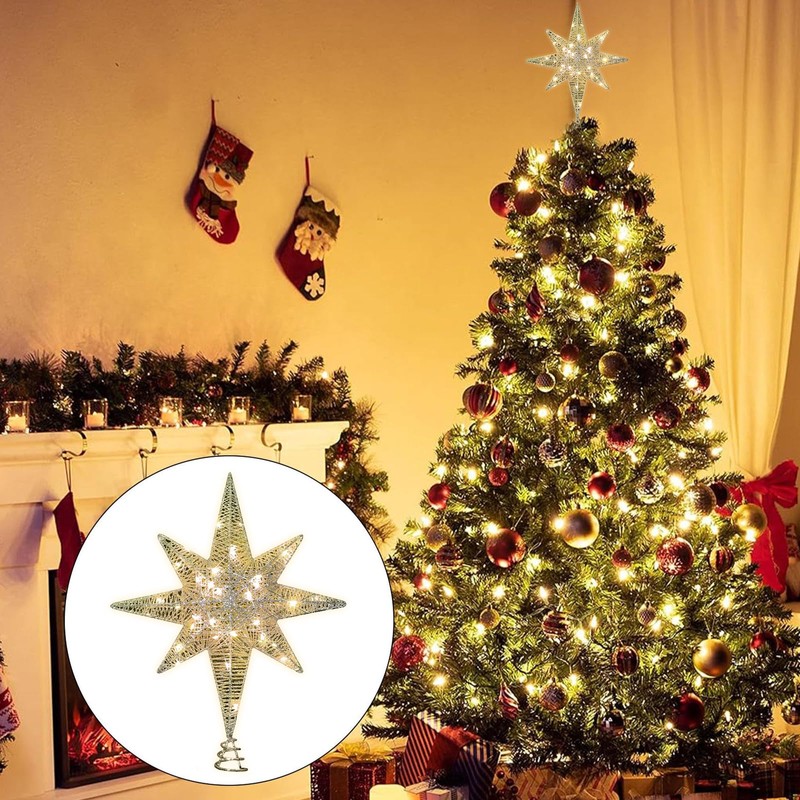 LAMPHOME Christmas Star Tree Topper, Lighted 14.5” Gold Star Tree