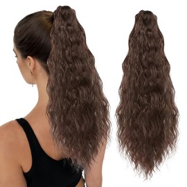 Hair Extension Braid, Ponytail Extension, Wavy Texture, Includes Clips for Easy Wear, for the Perfect Ponytail (50 cm, Dark Brown)