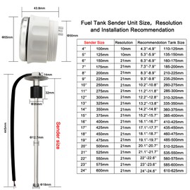 KAOLALI Fuel Level Sensor with Gauge, Boat Sender Unit, Stainless Steel Tank Sending Unit 0-190 ohms 225MM for RVs