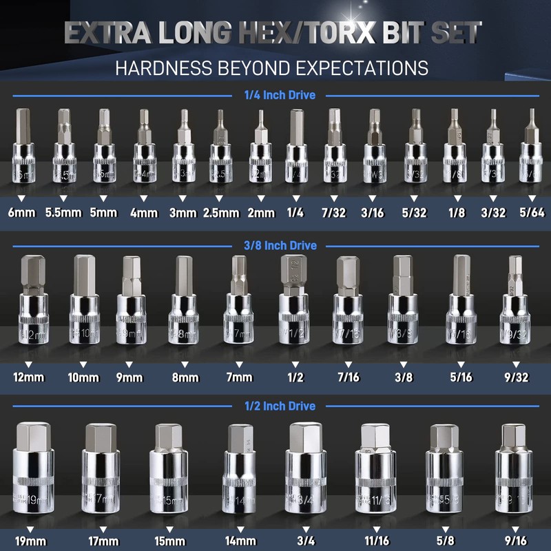 Disen 32-Piece HEX Bit Socket Set, SAE & Metric Allen