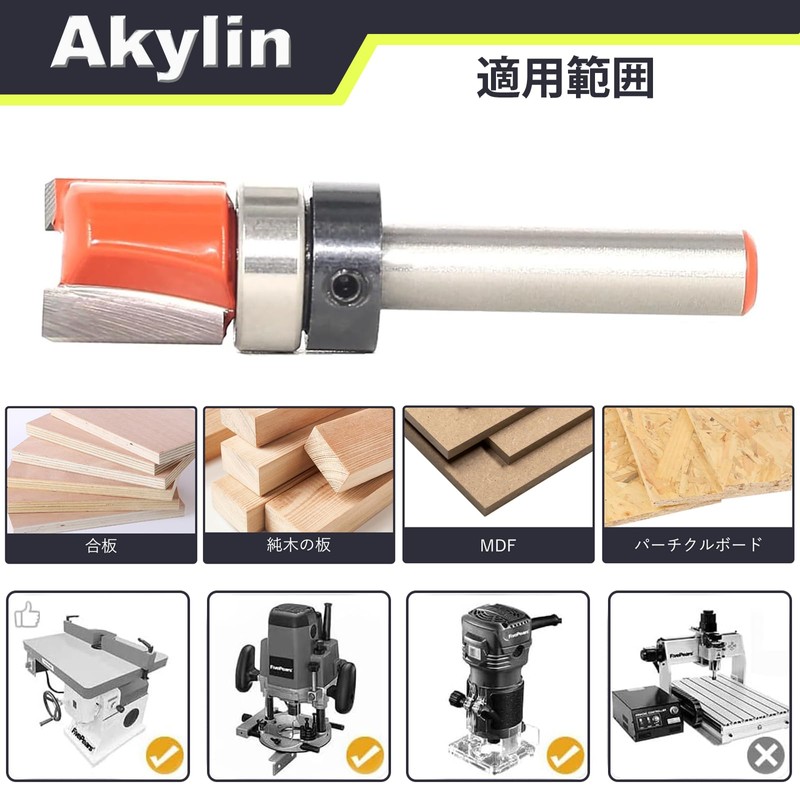 Akylin Trimmer Bit Set, 0.2 inch (6 mm) Axis, Straight